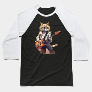 Rockstar Cat Playing Electric Guitar Baseball T-Shirt